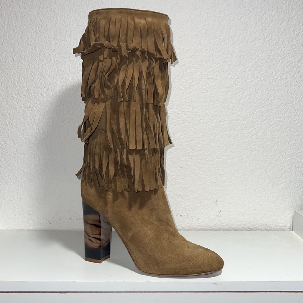 NWT BURBERRY Jazmine Fringe Suede Boots Sz 38.5 - Picture 2 of 9